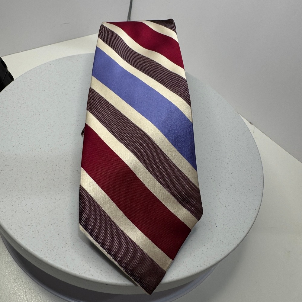Express Design Studio Men's Striped Satin/Woven Necktie‎ Red Blue Beige